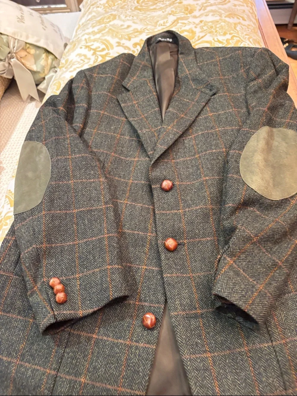 Men's Windowpane Wool Blazer - Brown/Greenh - Picture 3 of 8